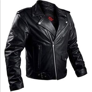 LEATHER ARMOR BIKER MOTORCYCLE JACKET MEN’S BLACK